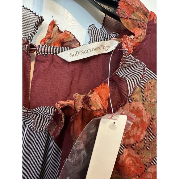 Soft Surroundings Woodland Manor Boho Dress Women XL Fall Burgundy Floral Flowy - Picture 2 of 6